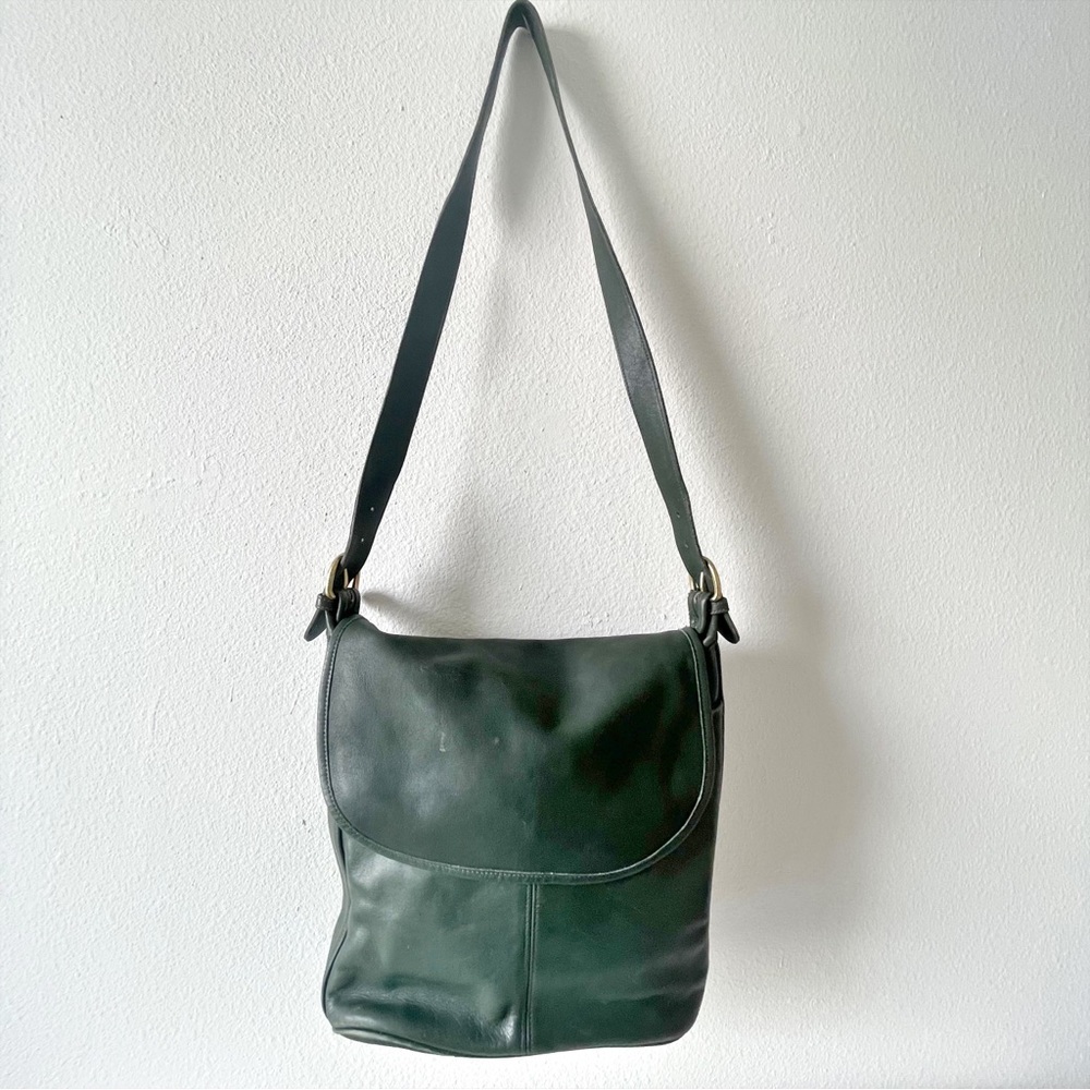 Vintage COACH Whitney Leather Shoulder Bag Dark Green Purse Rare H4C-4115